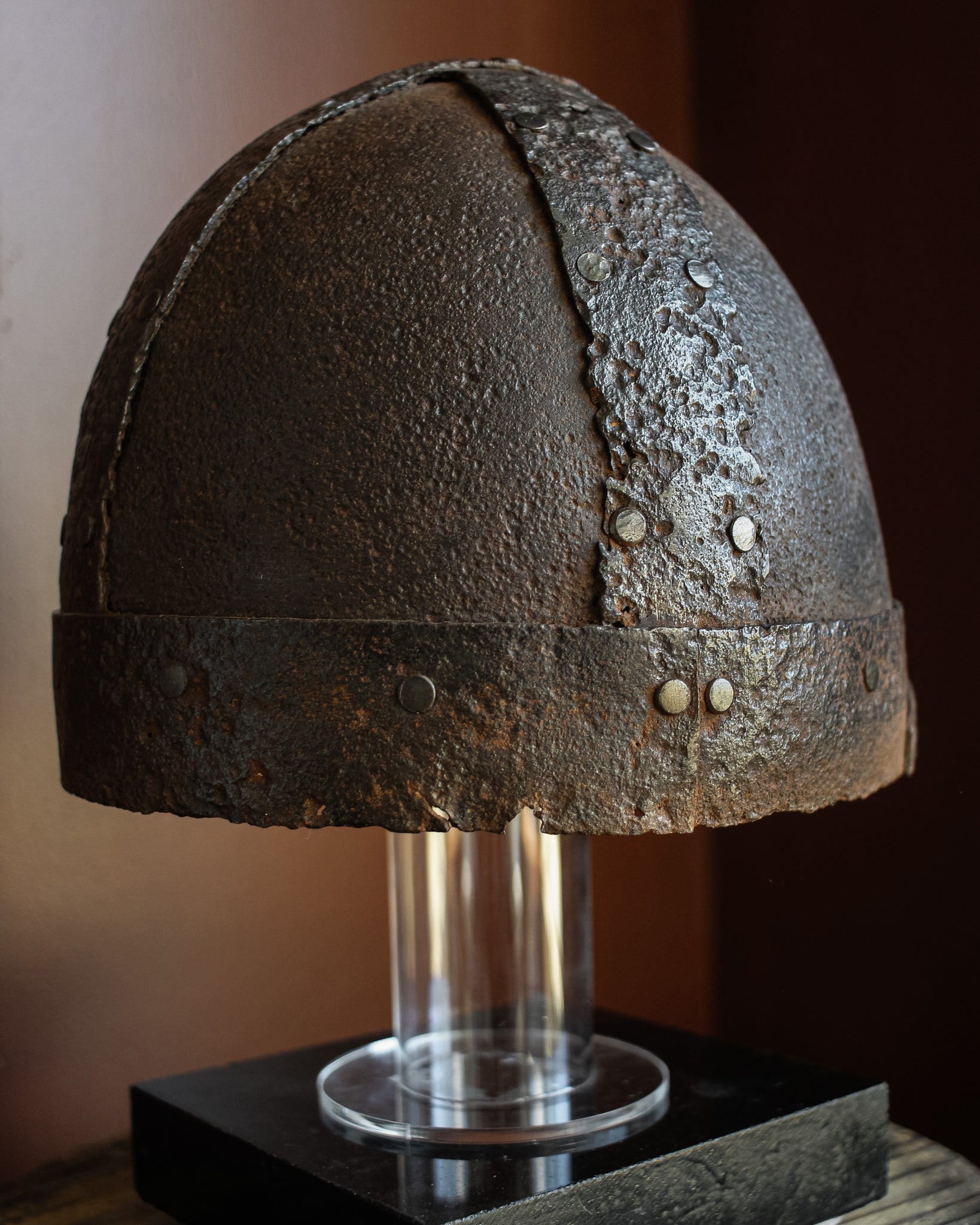 Anglo Saxon Iron Spangenhelm on Stand