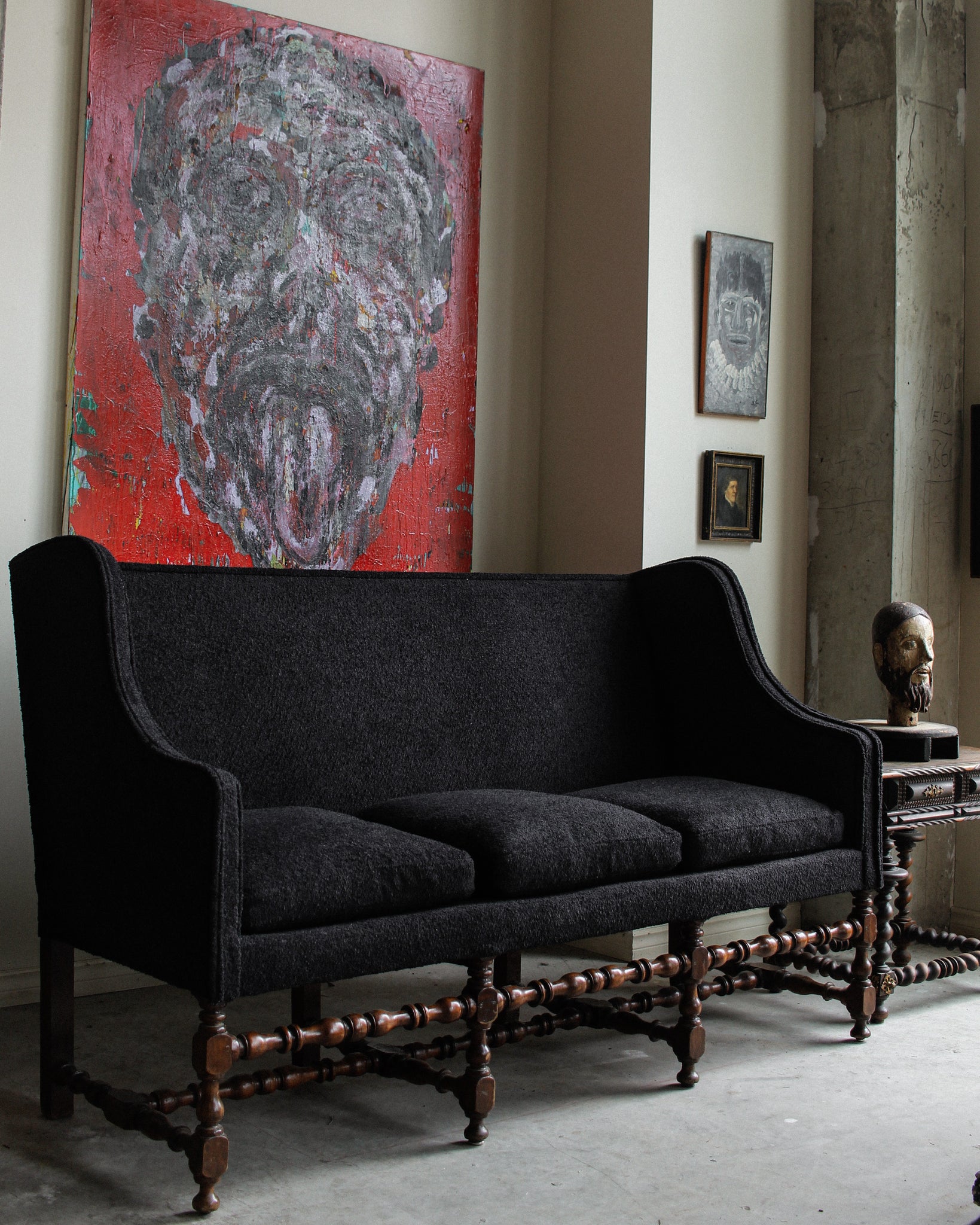 18th Century French Black Boucle Sofa