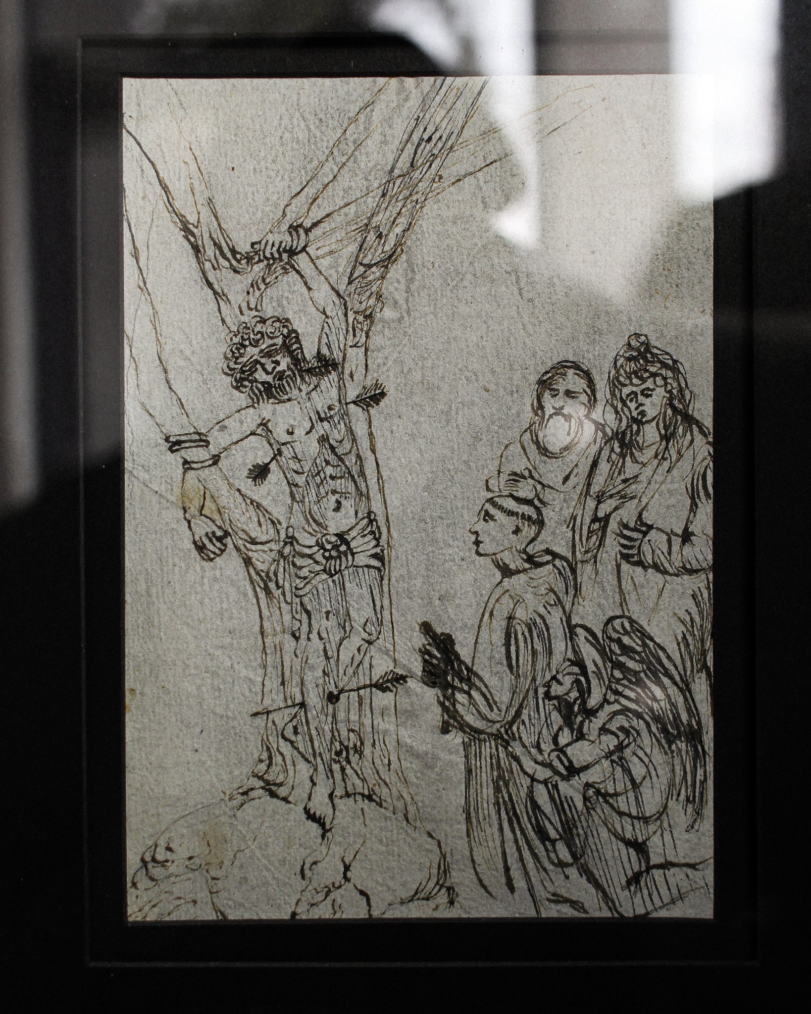 Early 15th Century Old Master Preparatory Sketch of Saint Sebastian, Shot By Arrows