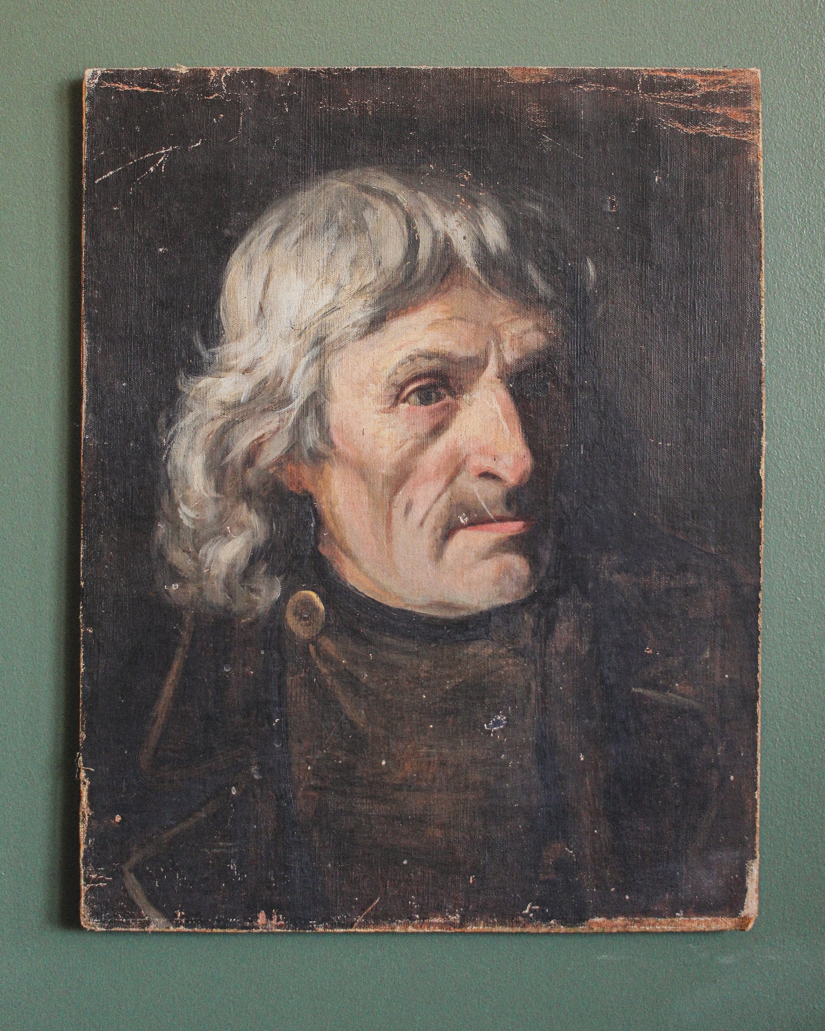 19th c. Portrait of Man in Military Uniform, Oil on Board