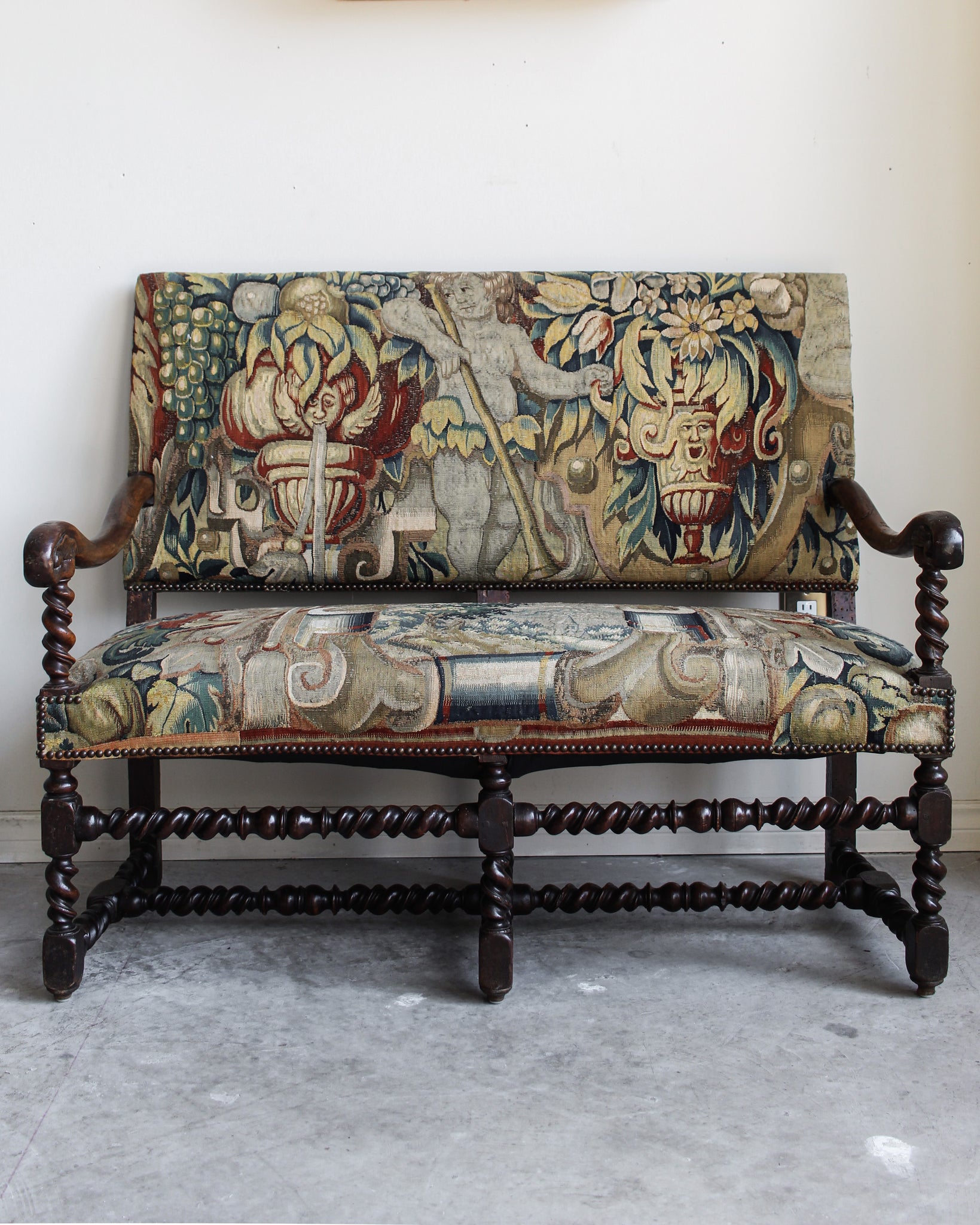 17th Century Baroque Tapestry Upholstered Walnut Settee