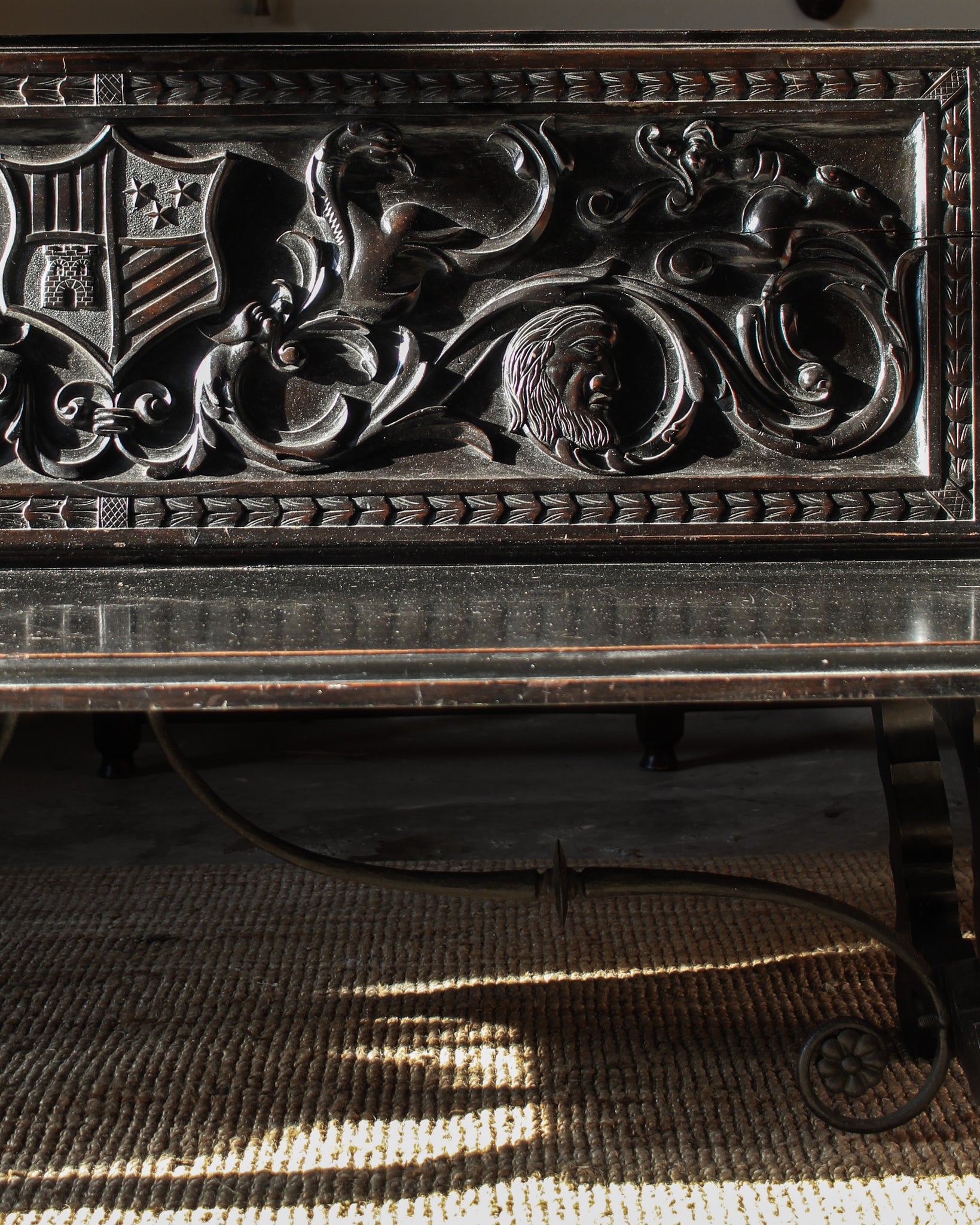 Ebonised Spanish Iron Detail Bench