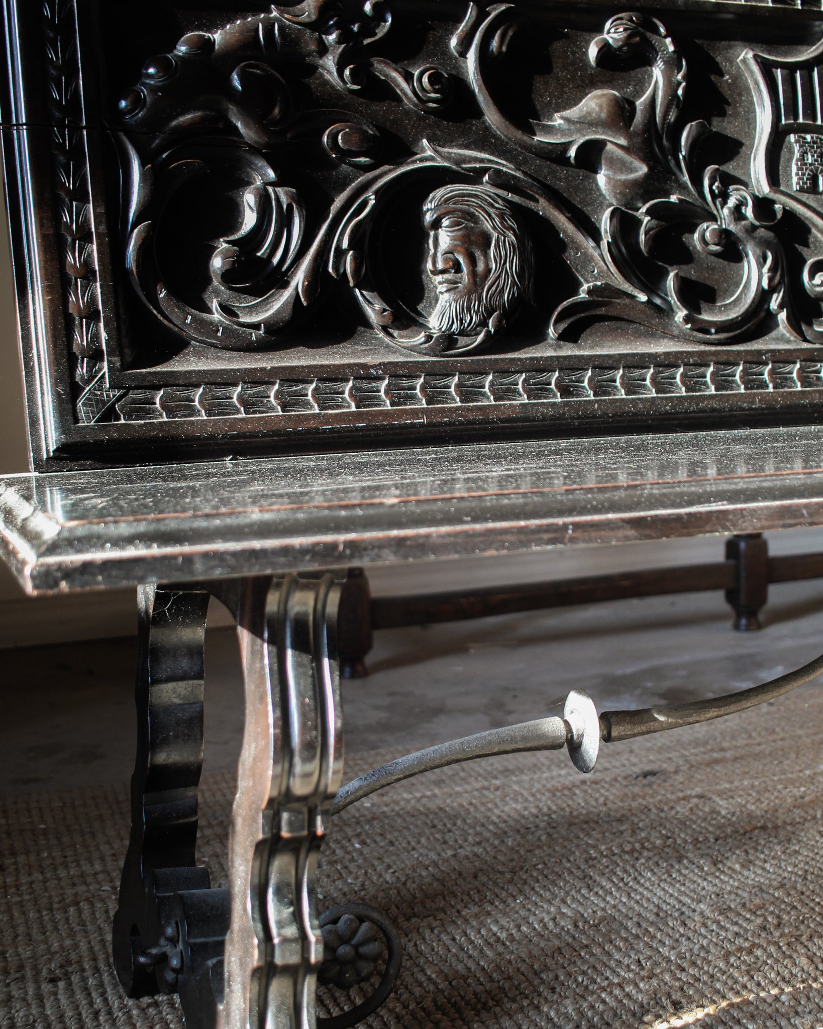 Ebonised Spanish Iron Detail Bench