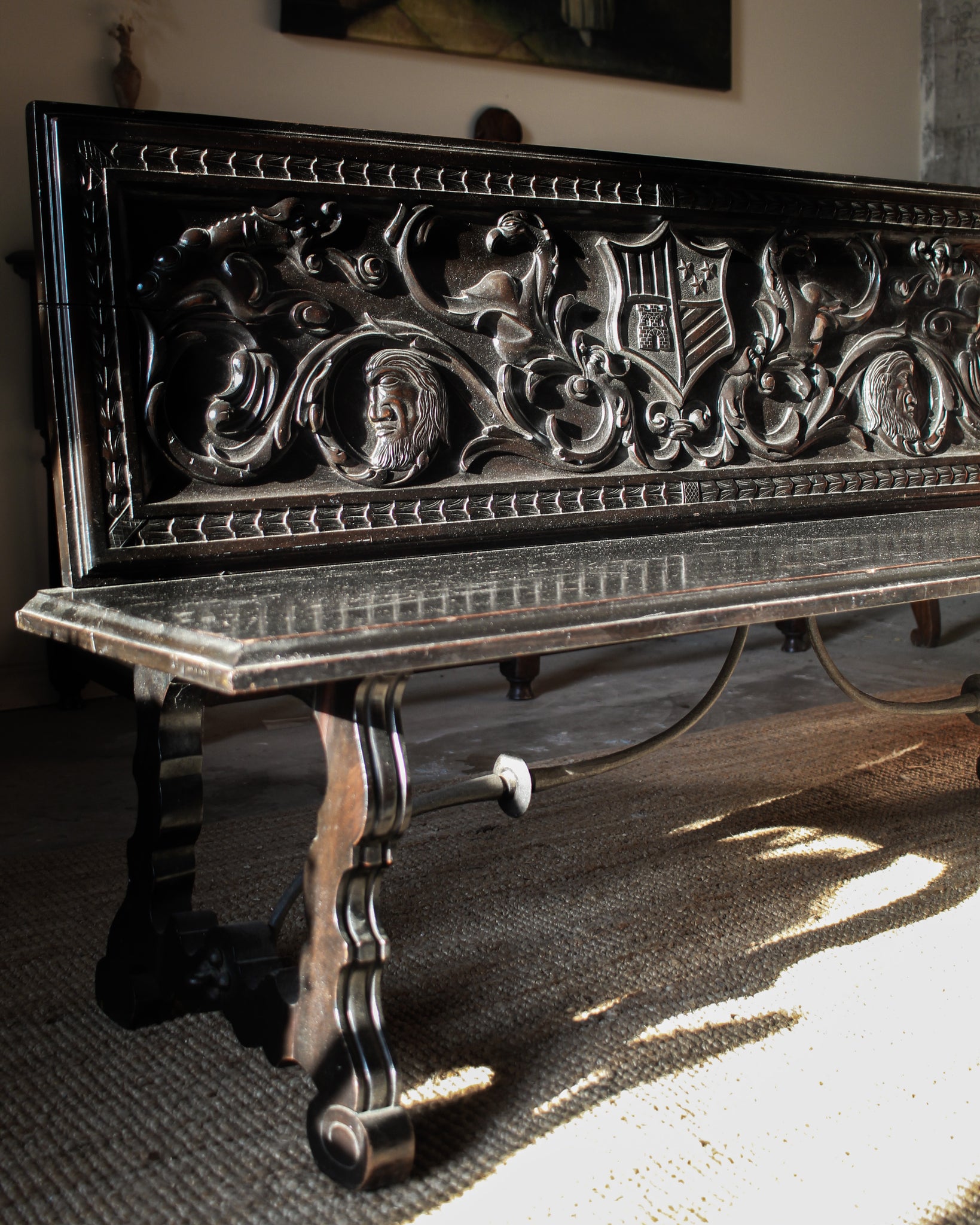 Ebonised Spanish Iron Detail Bench