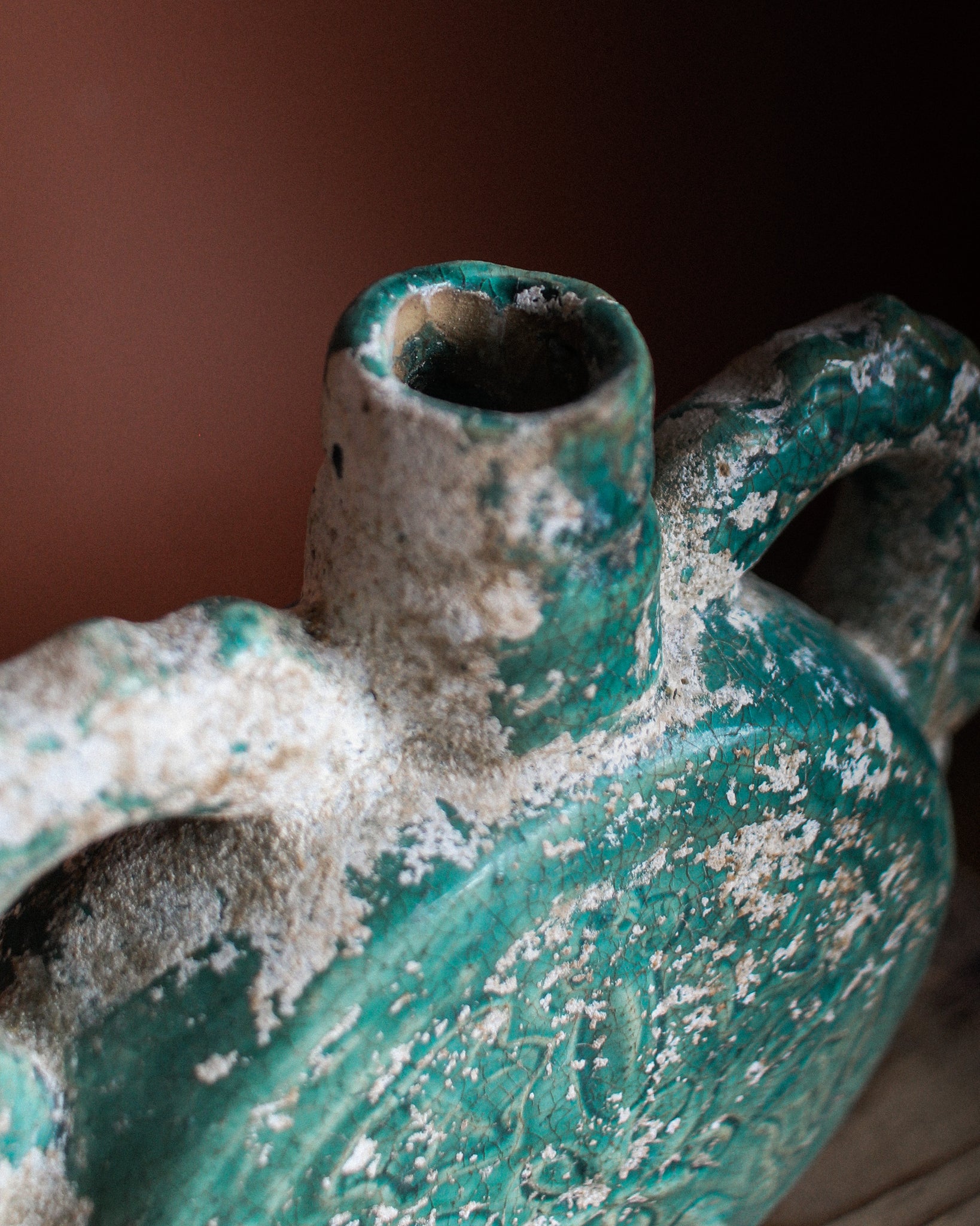 Byzantine Green Glazed Pottery Flask with Encrustation