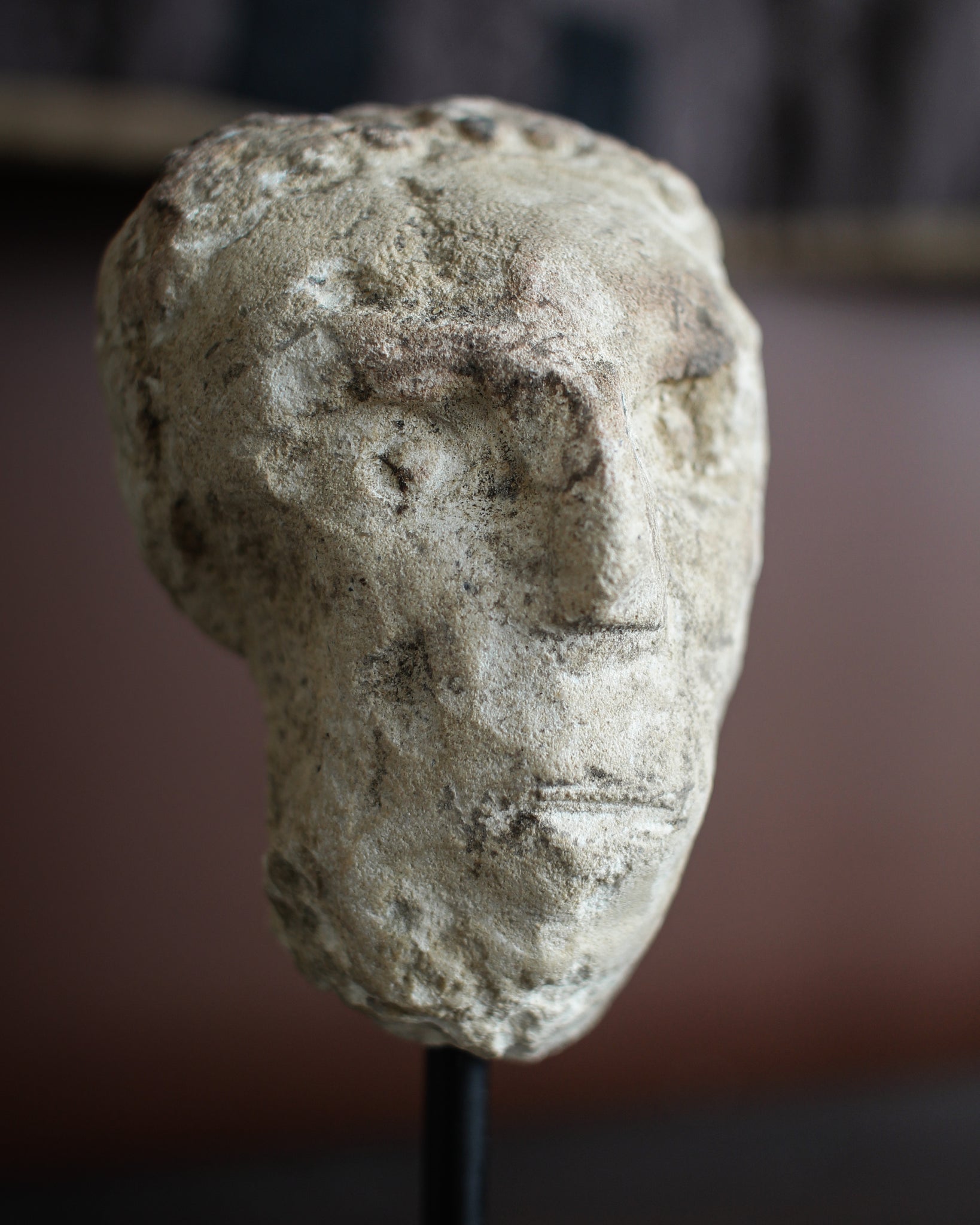 Small 14th Century Portuguese Stone Head on Stand