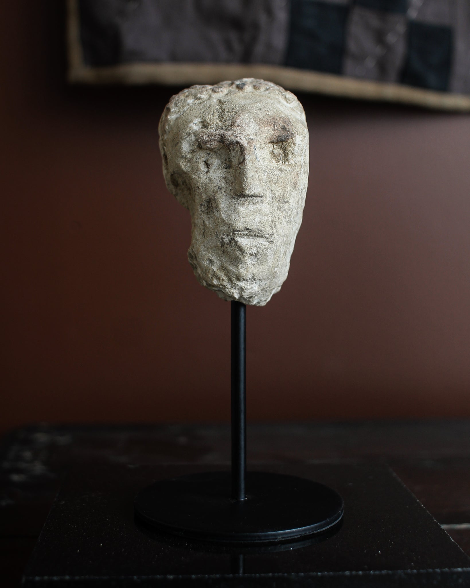 Small 14th Century Portuguese Stone Head on Stand