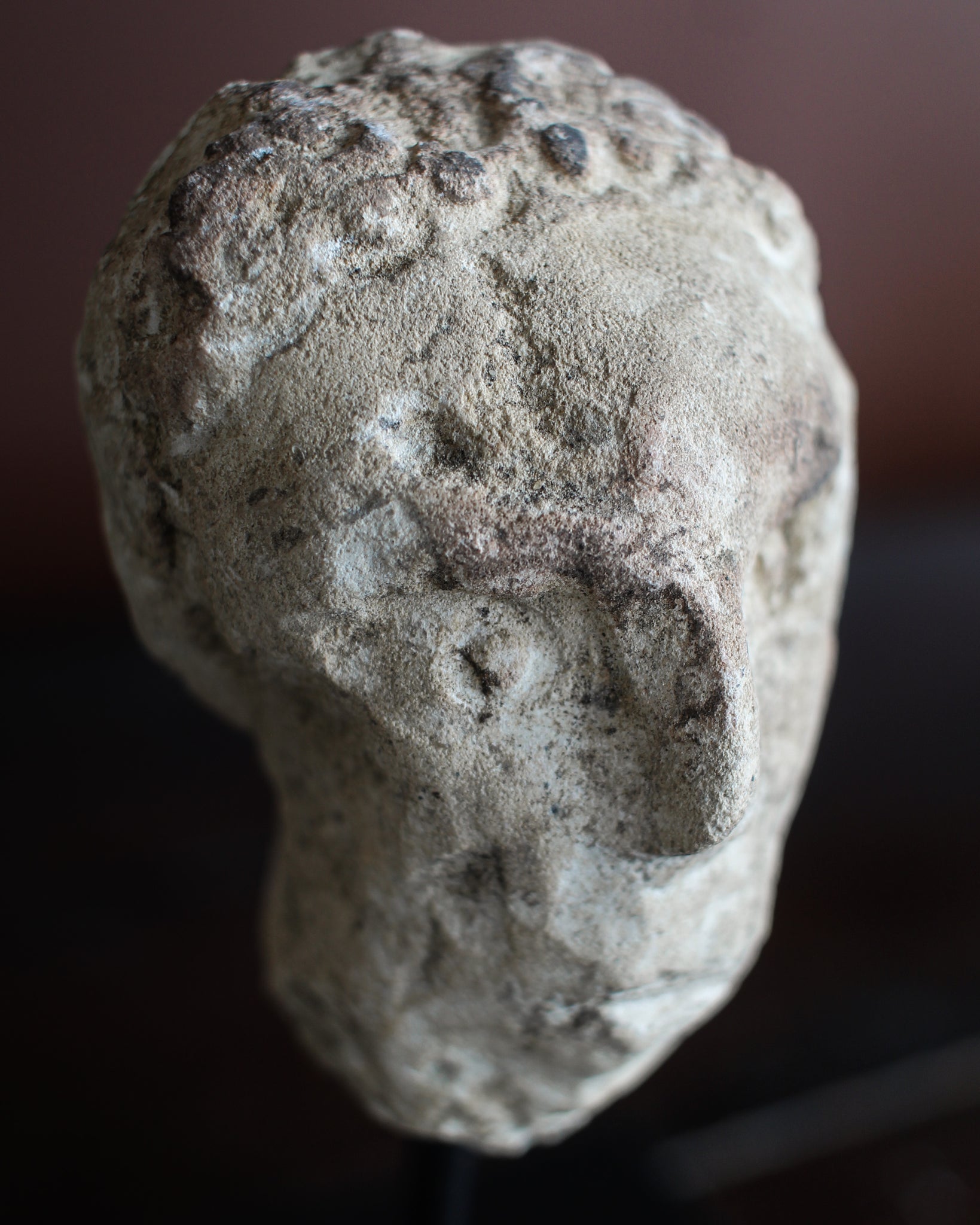 Small 14th Century Portuguese Stone Head on Stand