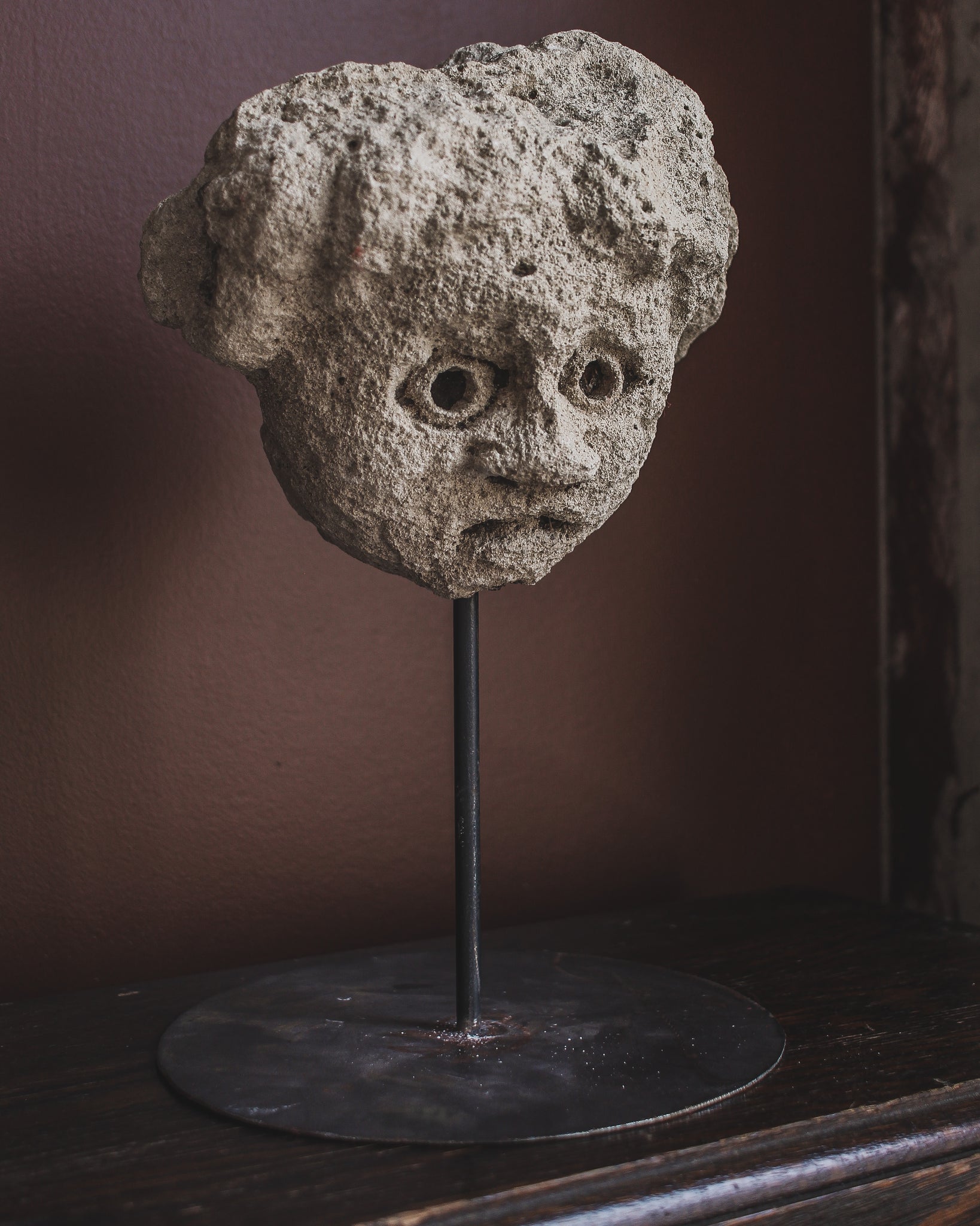 16th Century Carved Stone Cherub Head on Stand