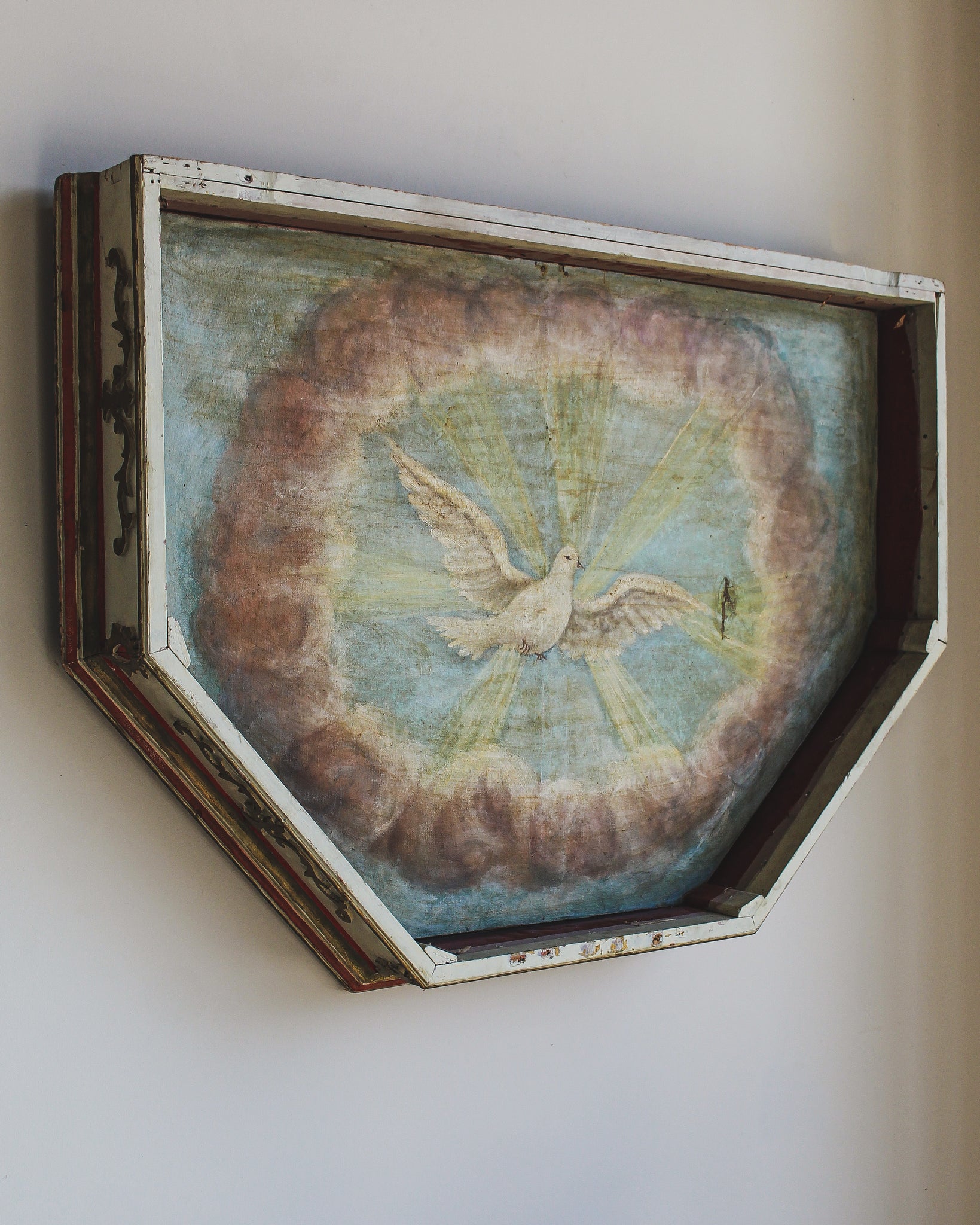 Flying Dove in Polychrome Carved Frame