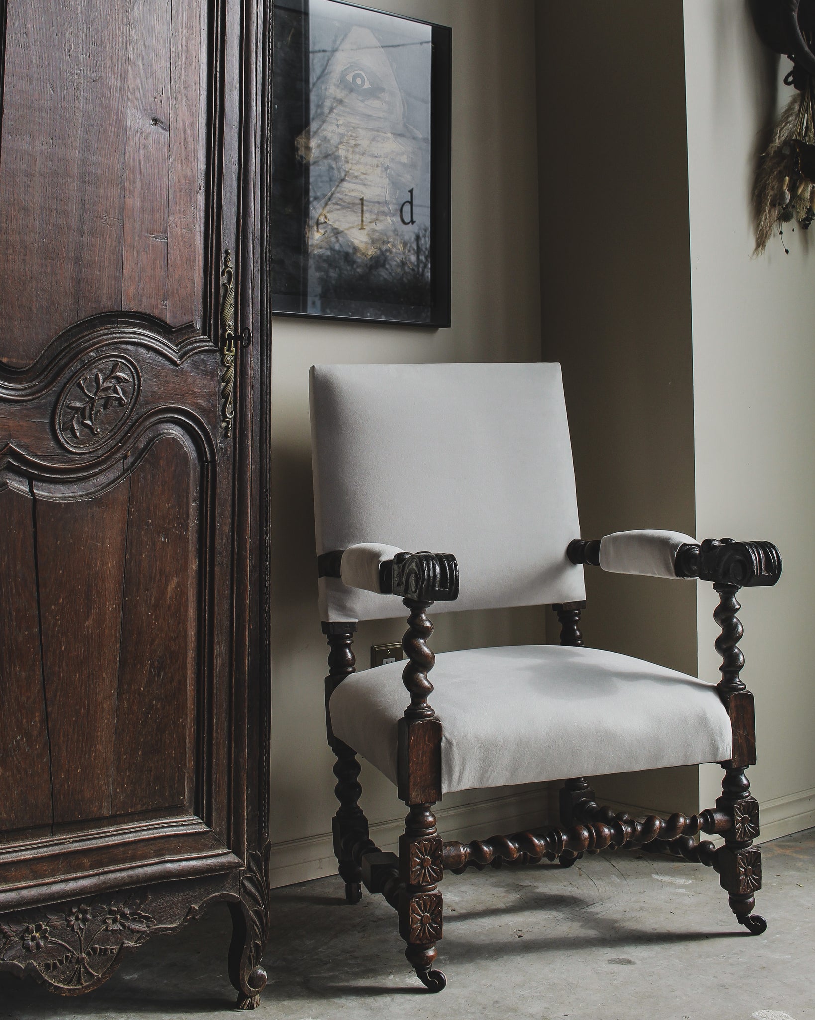 Jacobean Revival Velvet Armchair
